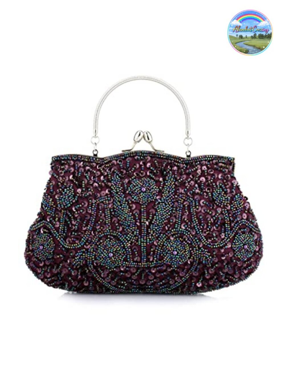 Beaded Sequin Floral Evening Bag Satin Clutch Purse Kissing Lock Wedding Party